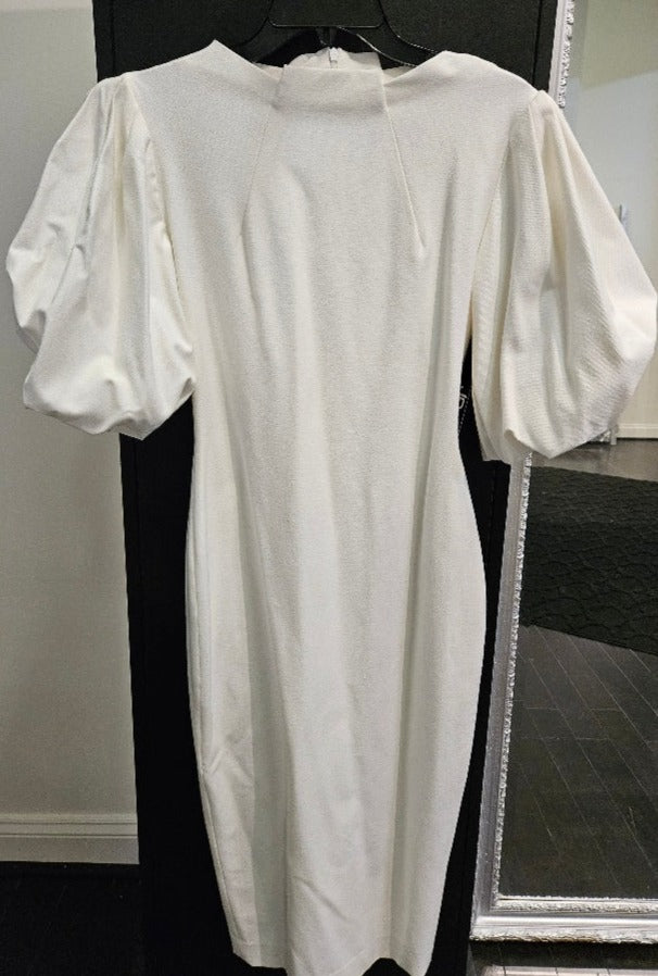 Center High-Neck Dress with Puffed Sleeves