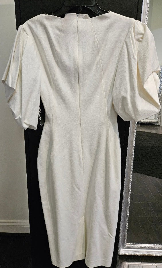 Center High-Neck Dress with Puffed Sleeves