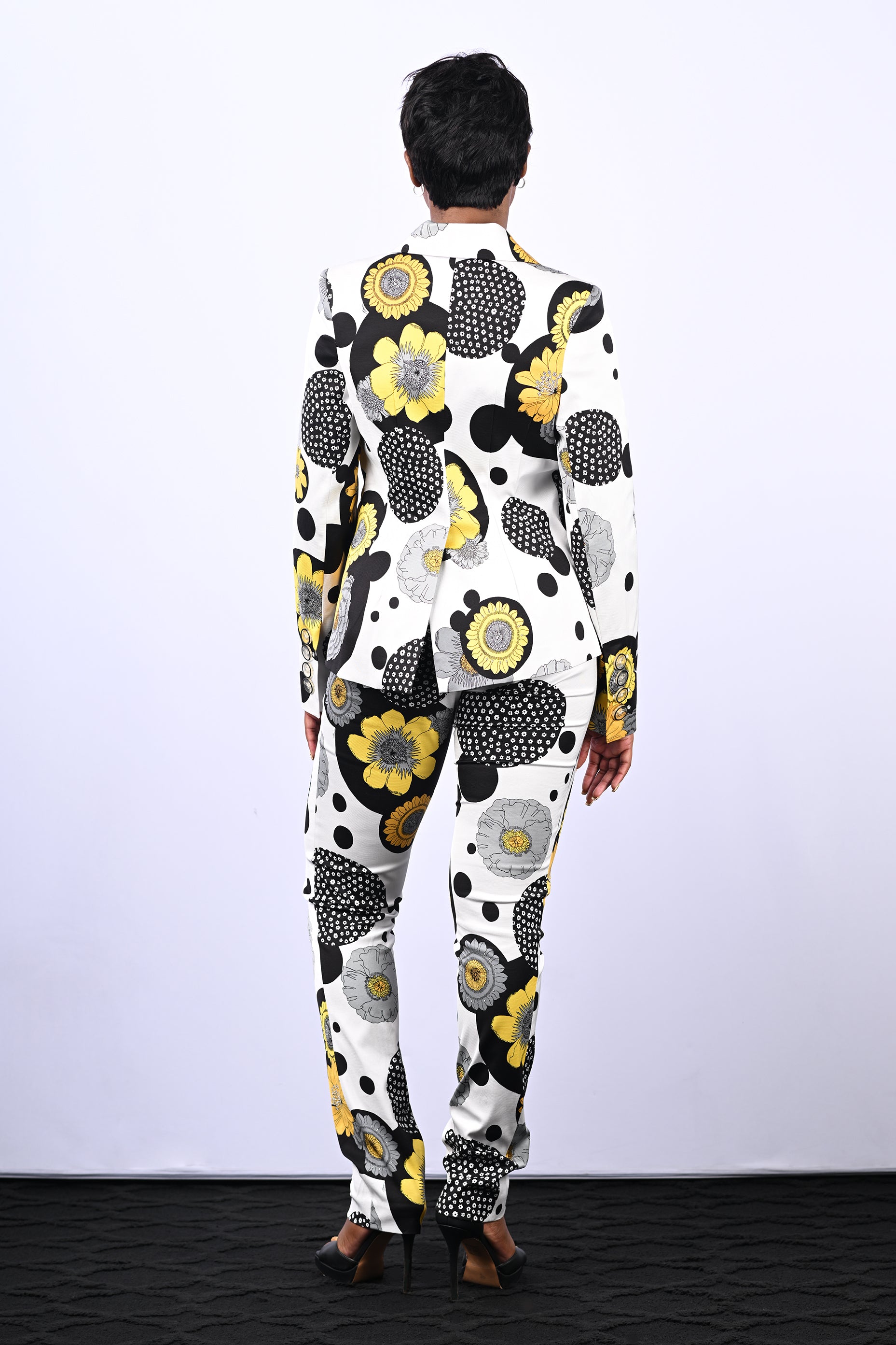 Black, White, & Yellow Printed Suit Jacket