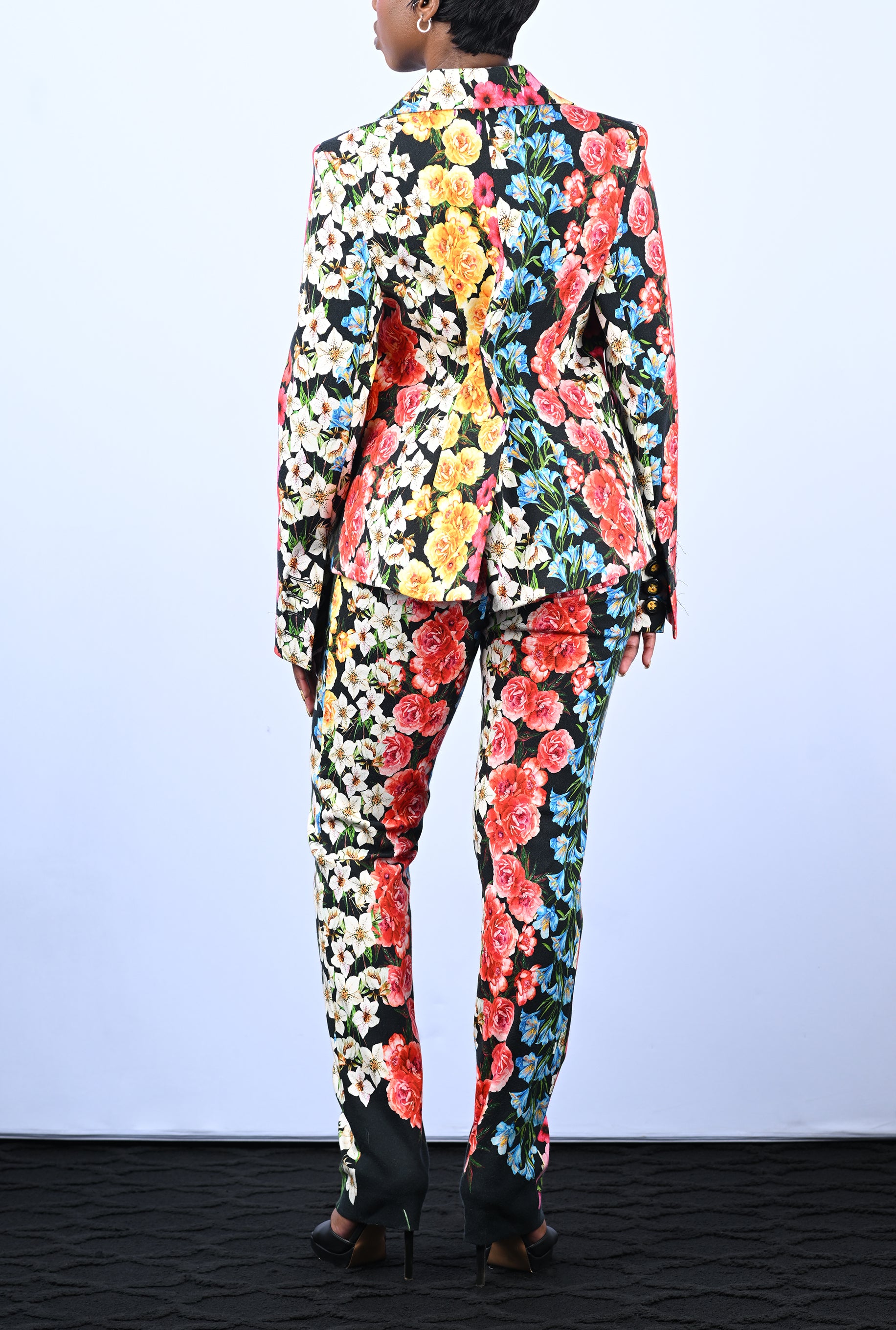 Black Multicolor Floral Suit Pant
