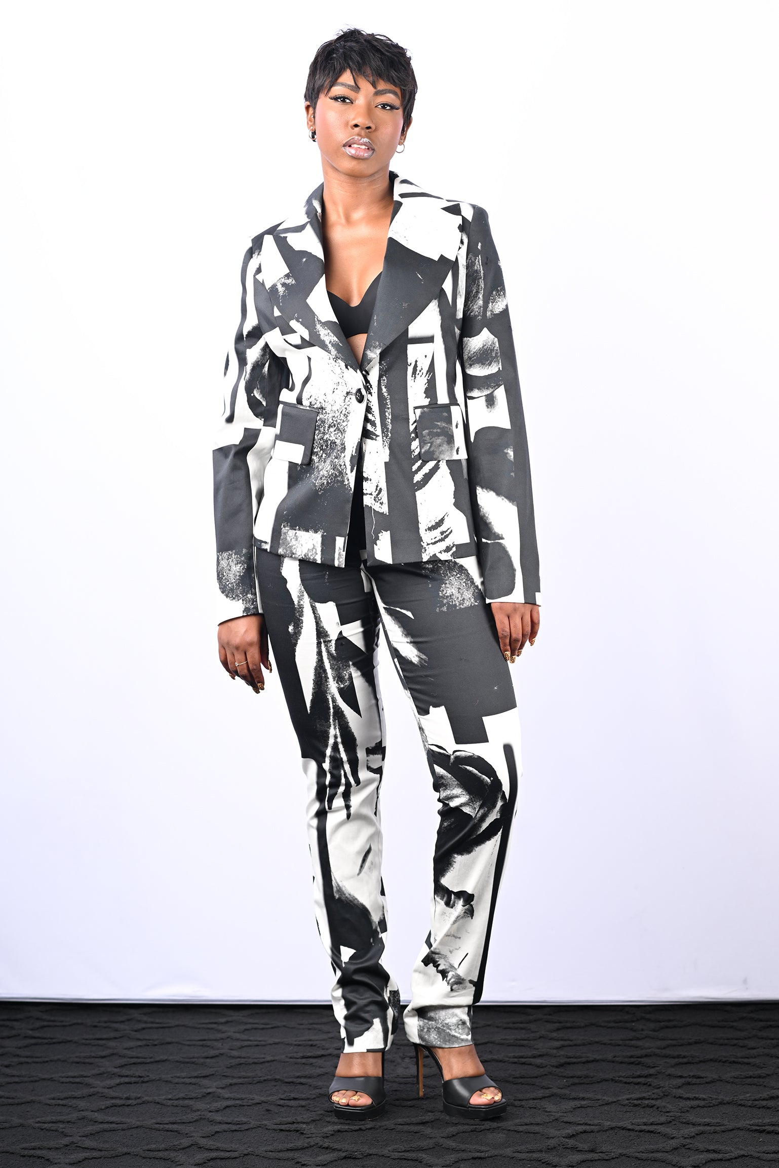Black and White Abstract Suit Jacket