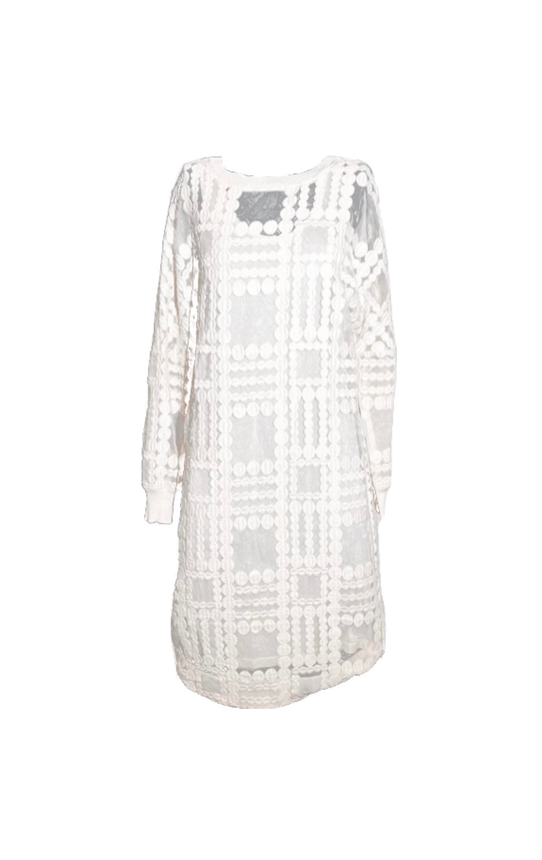 white sheer panel dress PrettyLittleThing Women's PLT Label Sheer Panel Detail Ruched Bodycon Dress in Off White