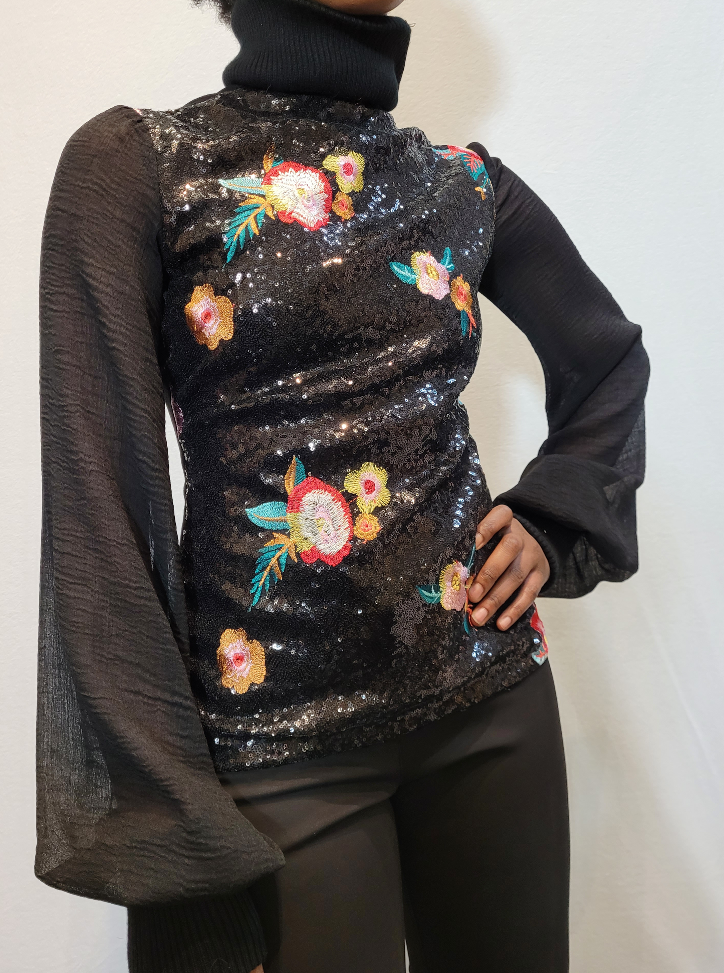 Sequin Turtleneck Top