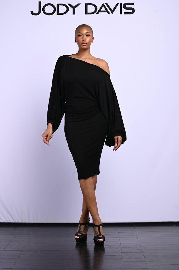 Bolt Neck Dolman Sleeves Dress