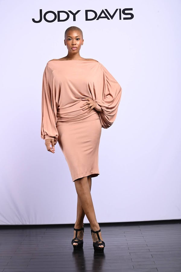 Bolt Neck Dolman Sleeves Dress