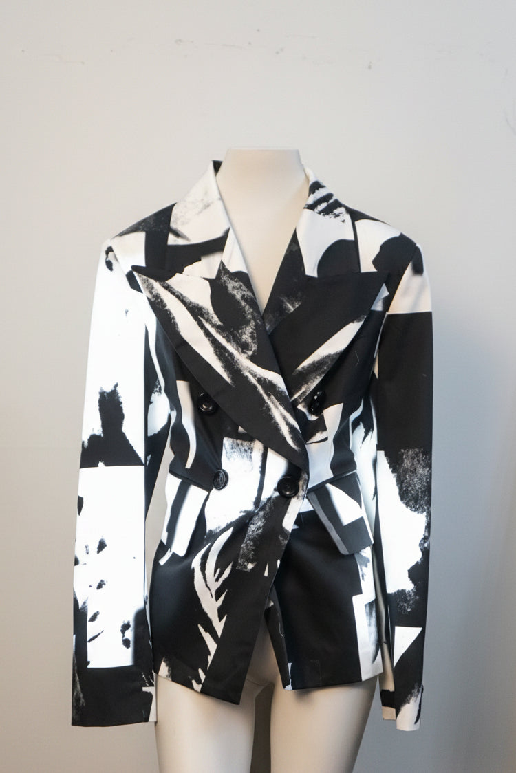 Black and White Abstract Suit Jacket