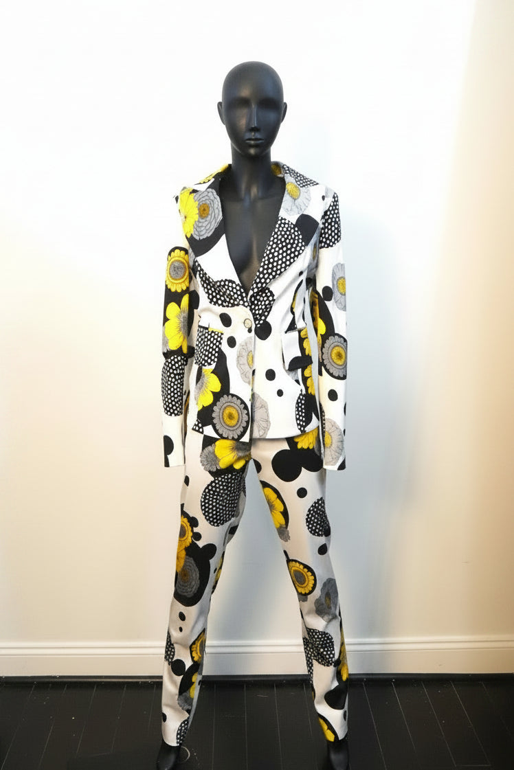 Black, White, & Yellow Printed Suit Jacket