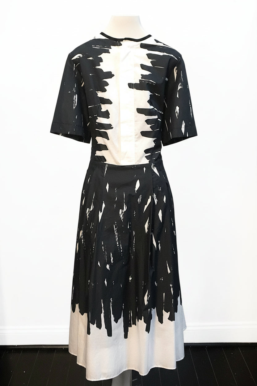Black and White Printed Fit and Flare Dress