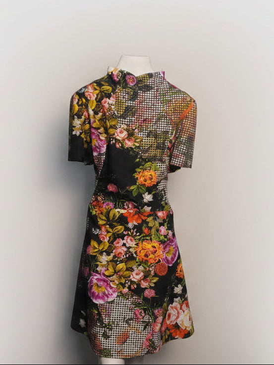 Black Cotton Floral Print Dress