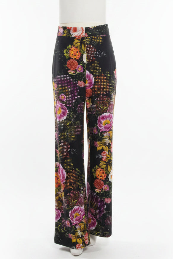 Black Cotton Floral Print Pants