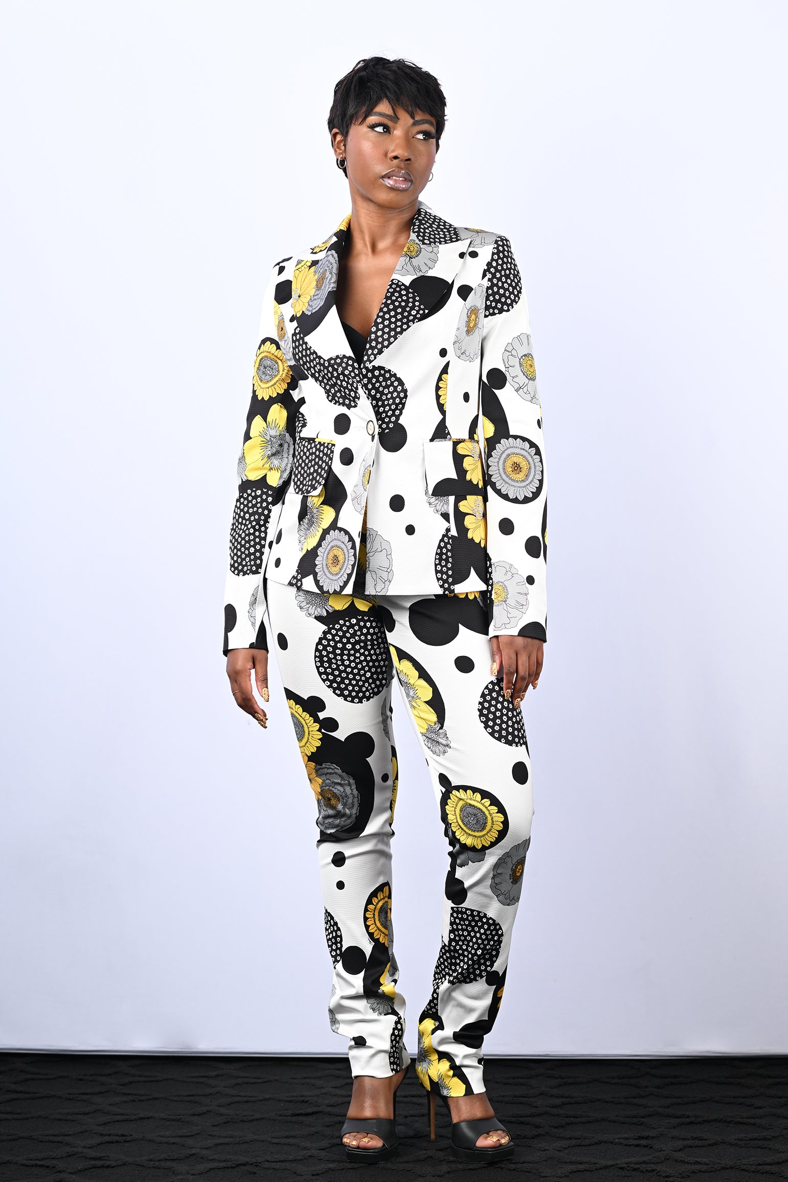 Black,White, & Yellow fitted Pant