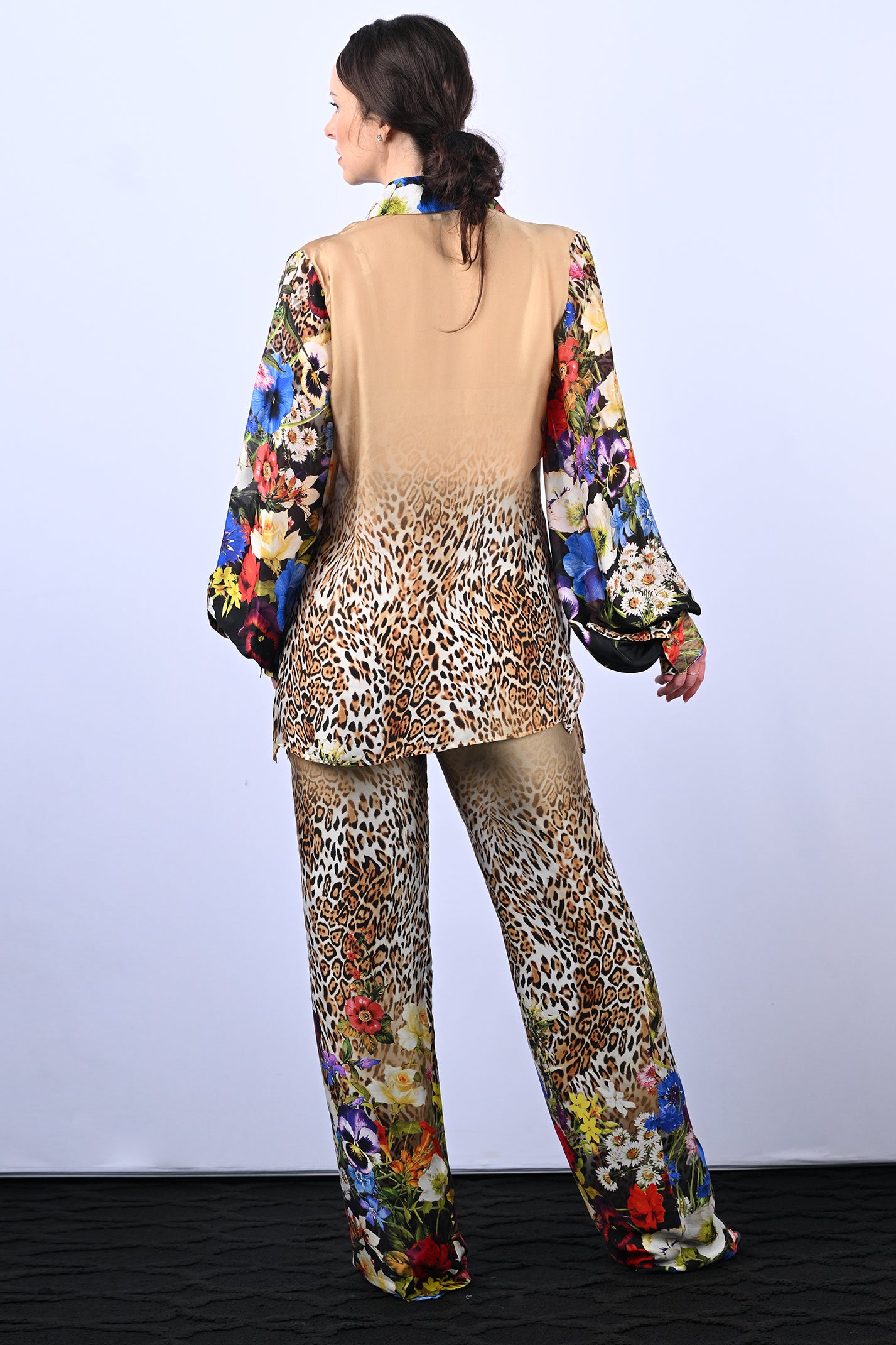 Floral Leopard Print Wide Leg Pant