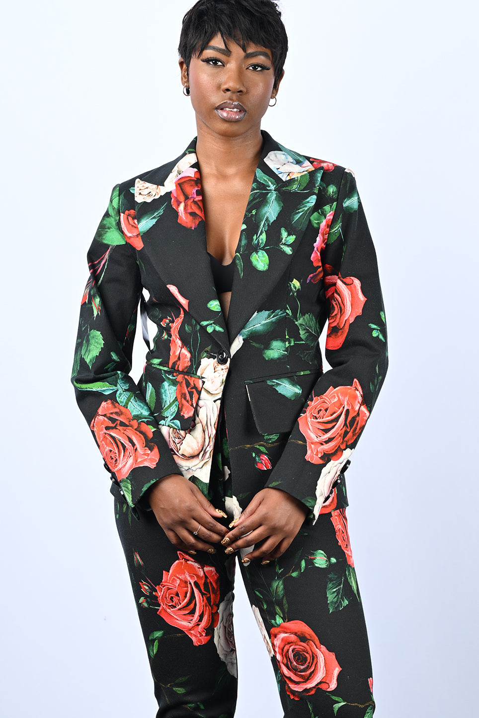 Floral Suit Button Front Jacket