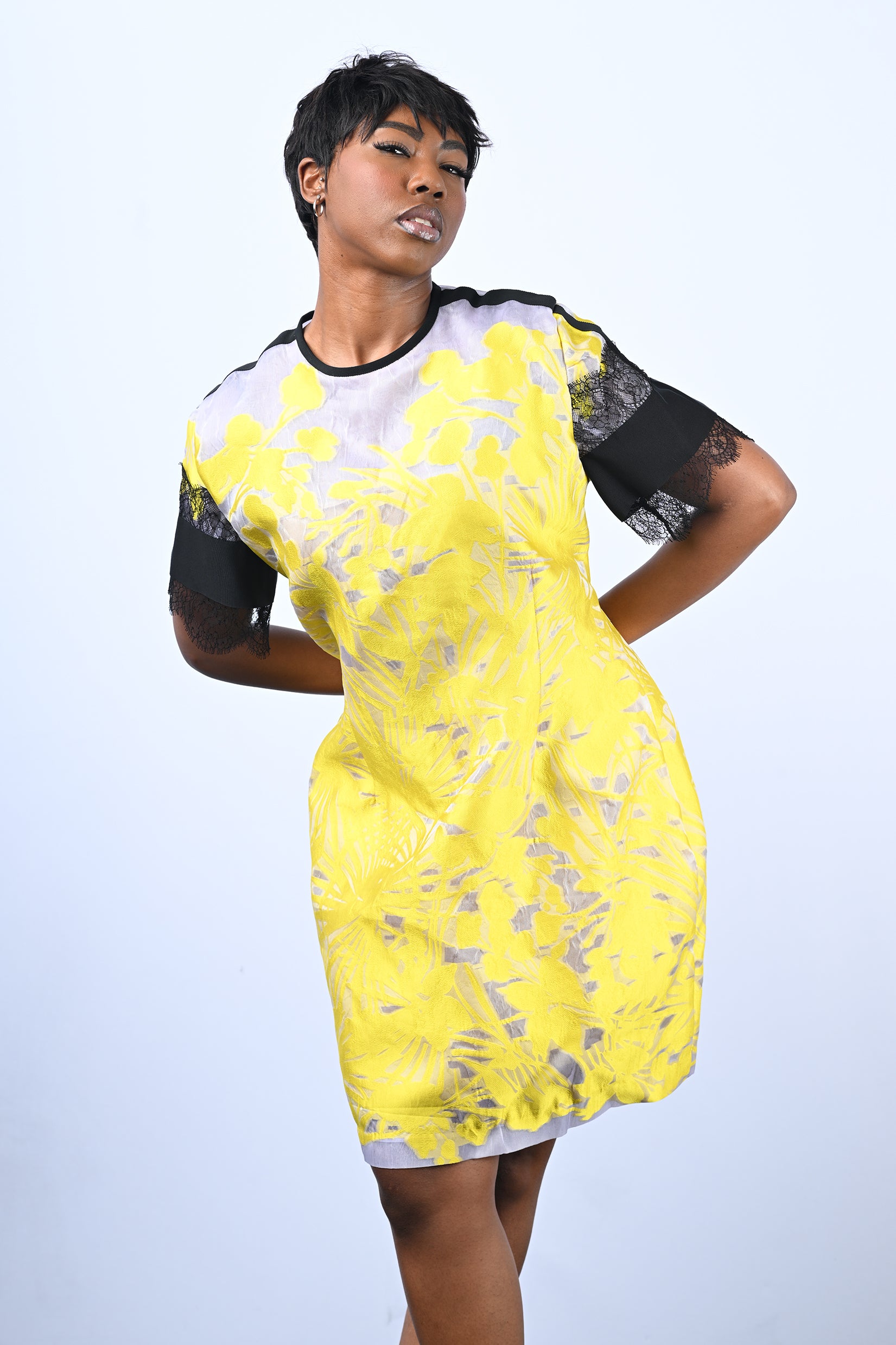 Yellow and Gray Floral Dress