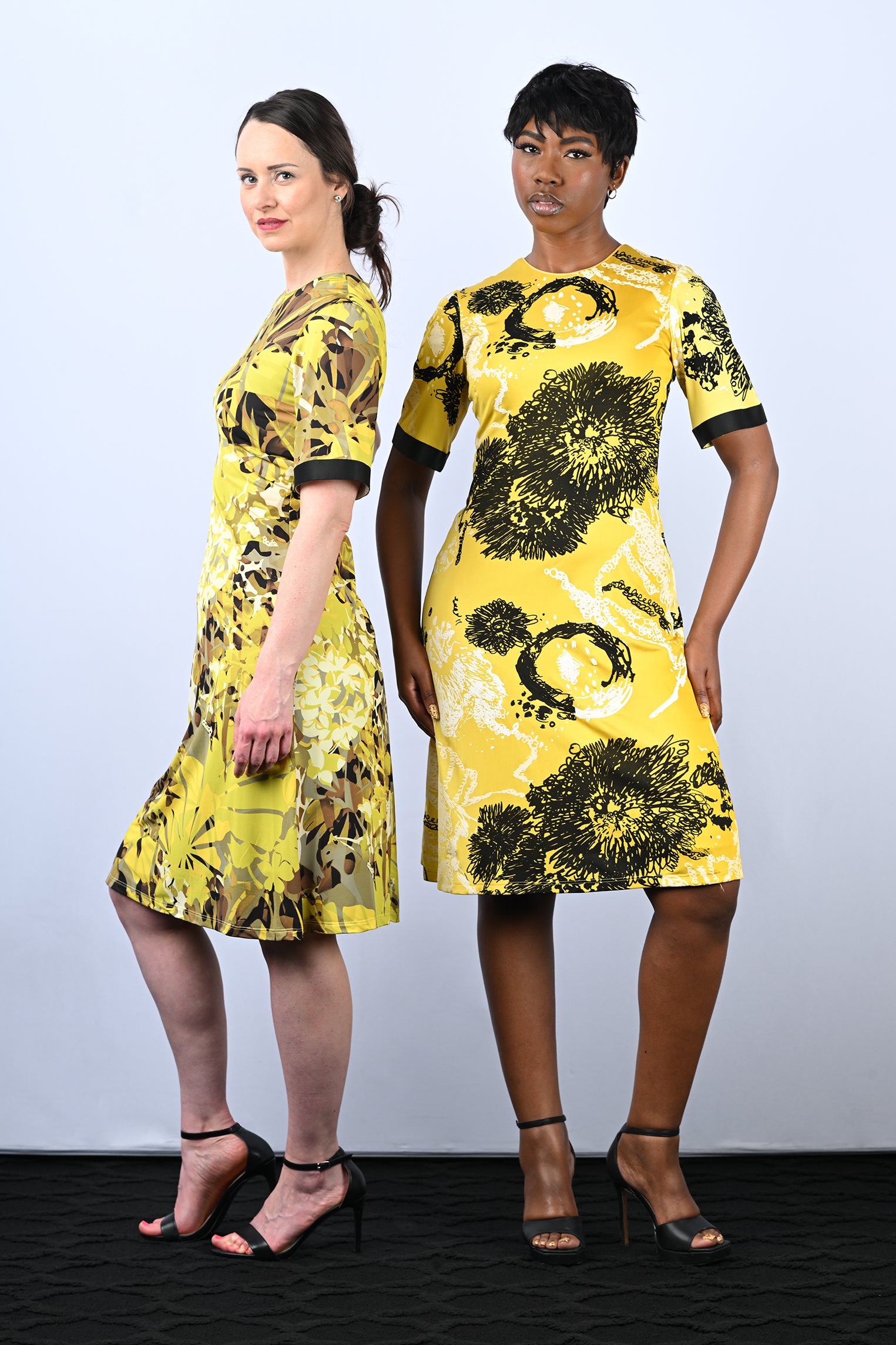 Yellow and Black Printed Jersey Dress