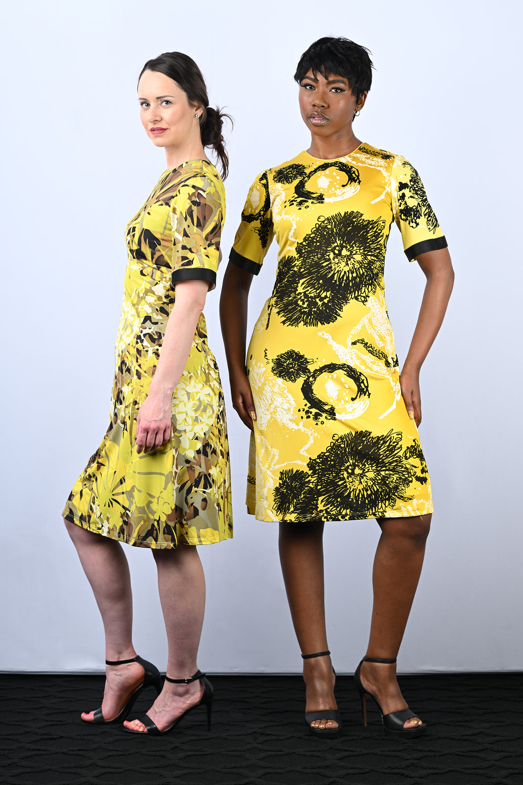 Yellow and Black Printed Jersey Dress