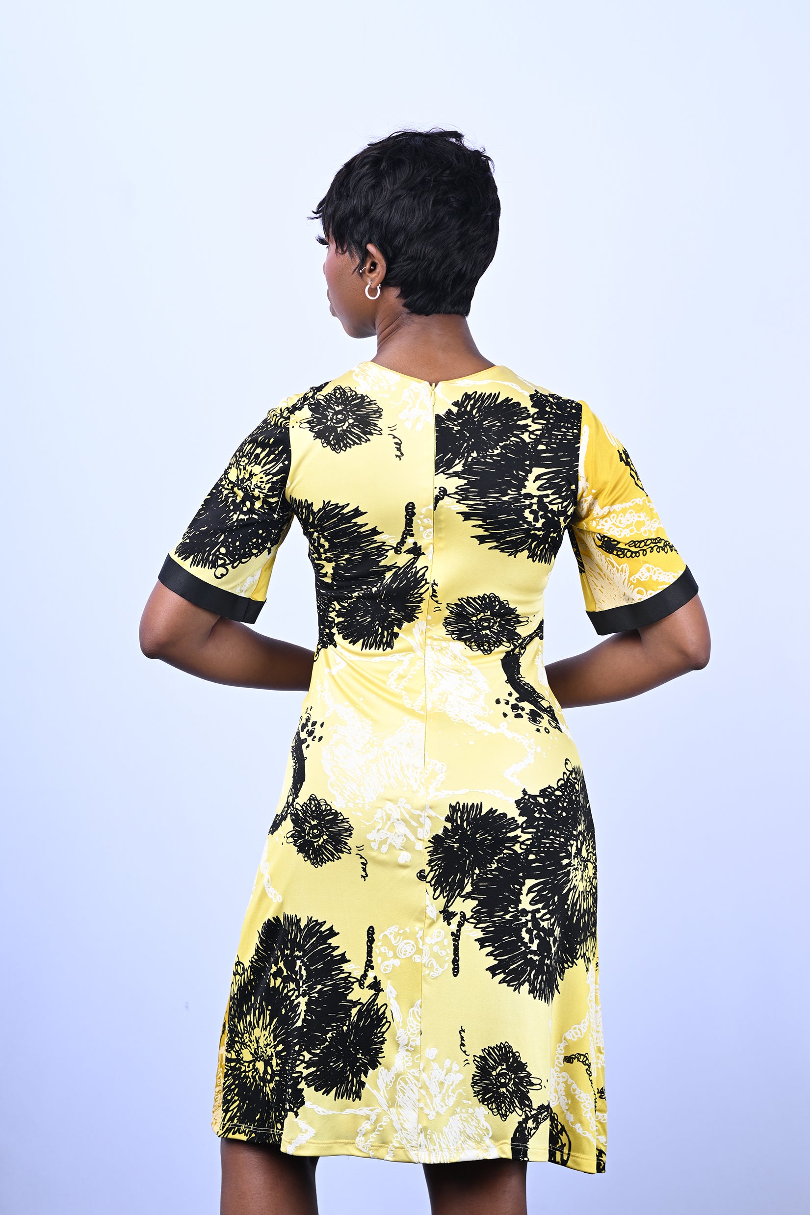 Yellow and Black Printed Jersey Dress