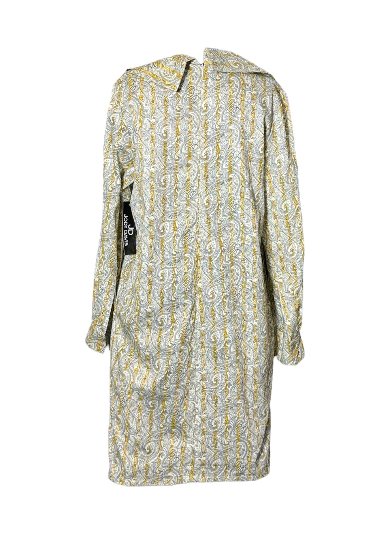 Long-sleeved Dress with V Neck and Red Stipe Detail