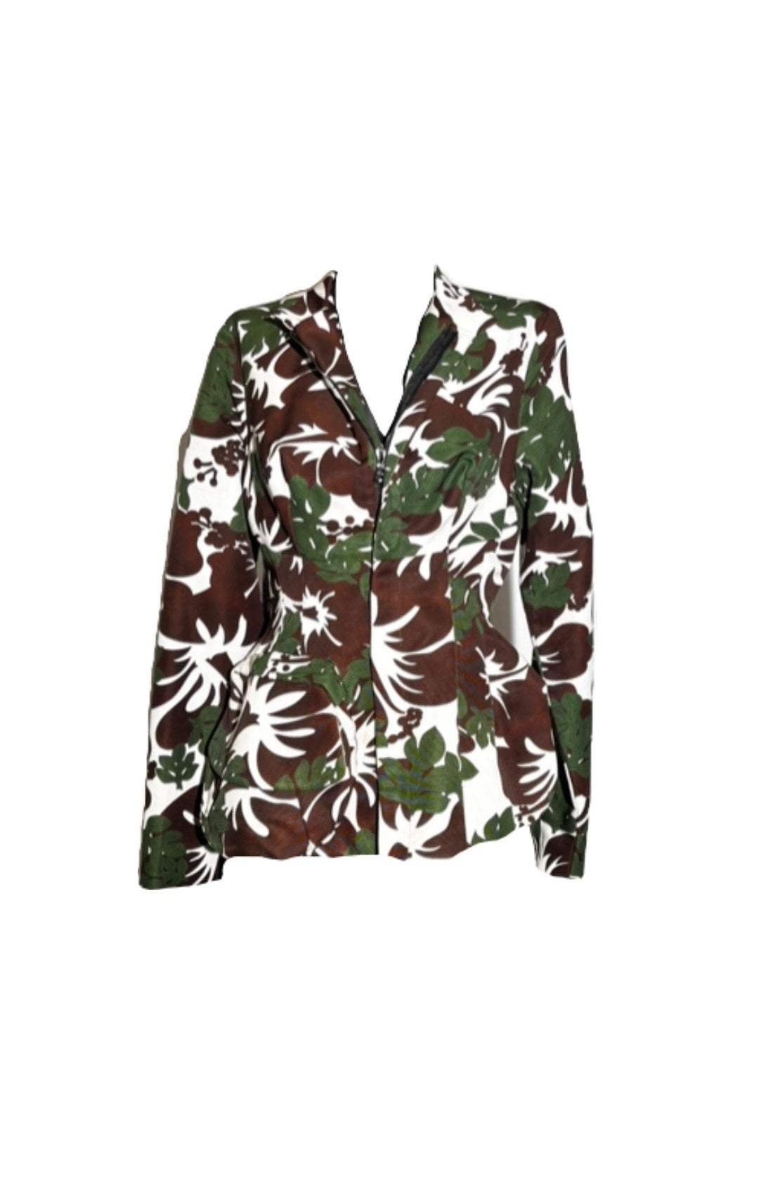 Tropical Floral Print Zip Front Jacket