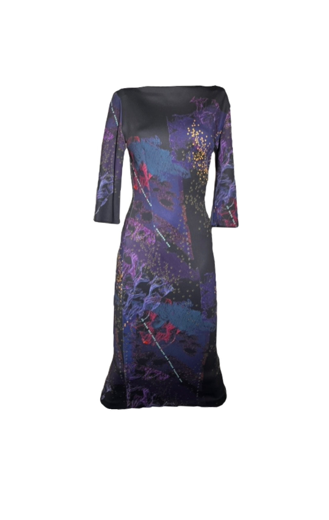 Purple Printed Fitted Dress