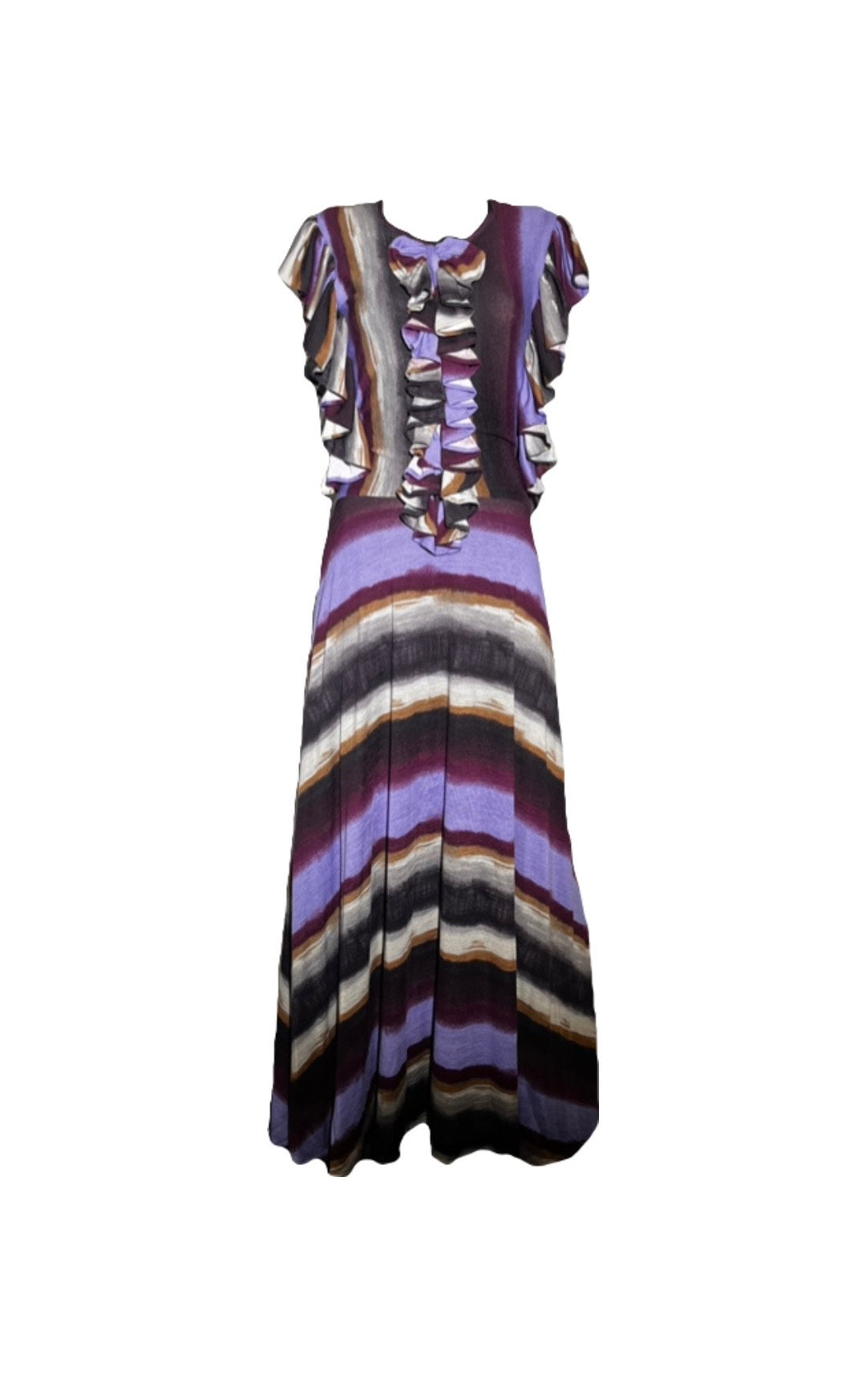 Purple Striped Dress with Frilly Sleeves