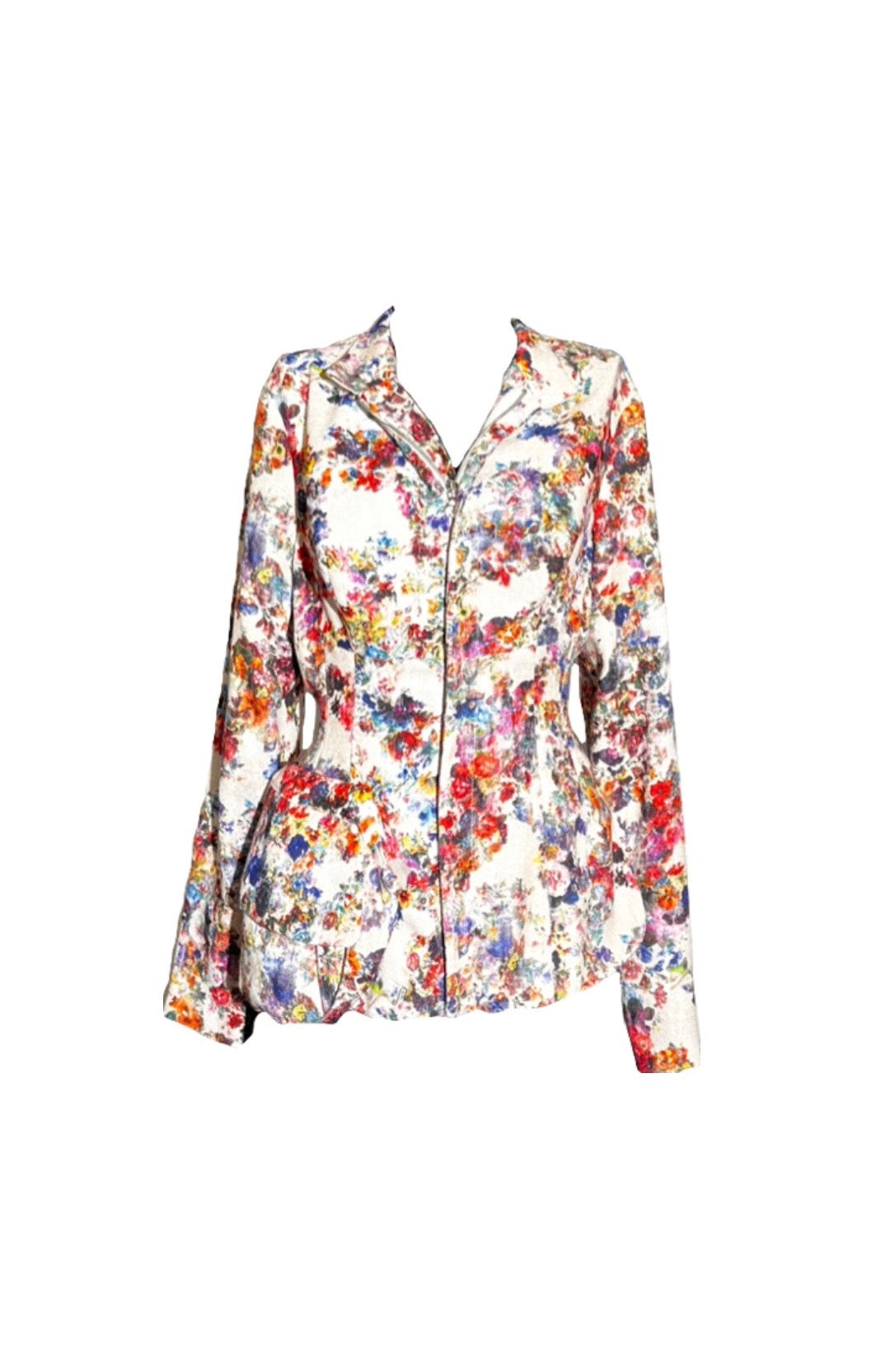 Zip Front Bucket Pocket Floral Jacket