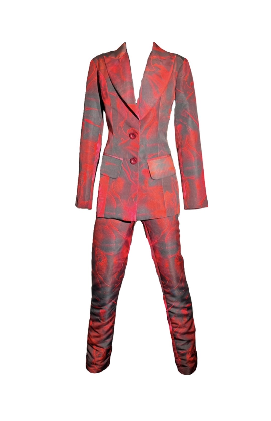 Red Rose Button Front Suit Jacket