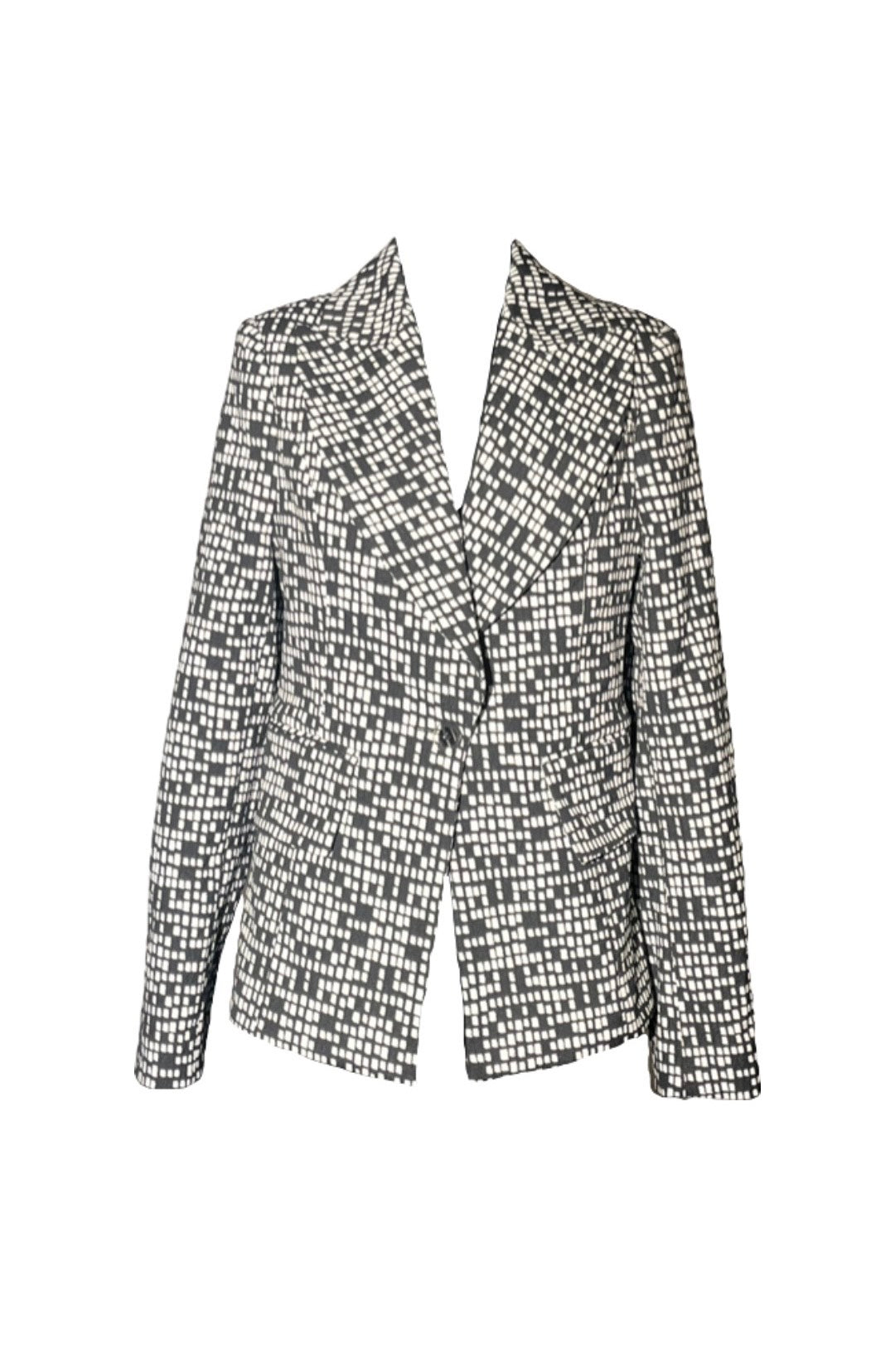 White and Black Geometric Suit Jacket