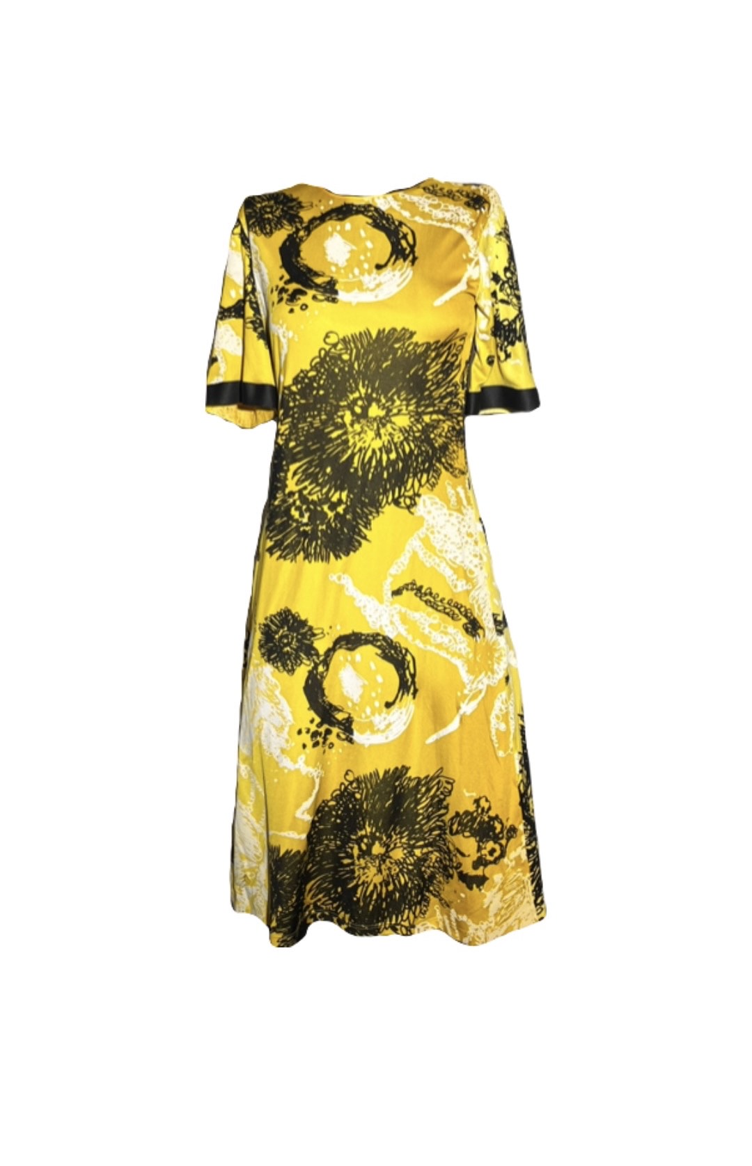 Yellow and Black Printed Jersey Dress