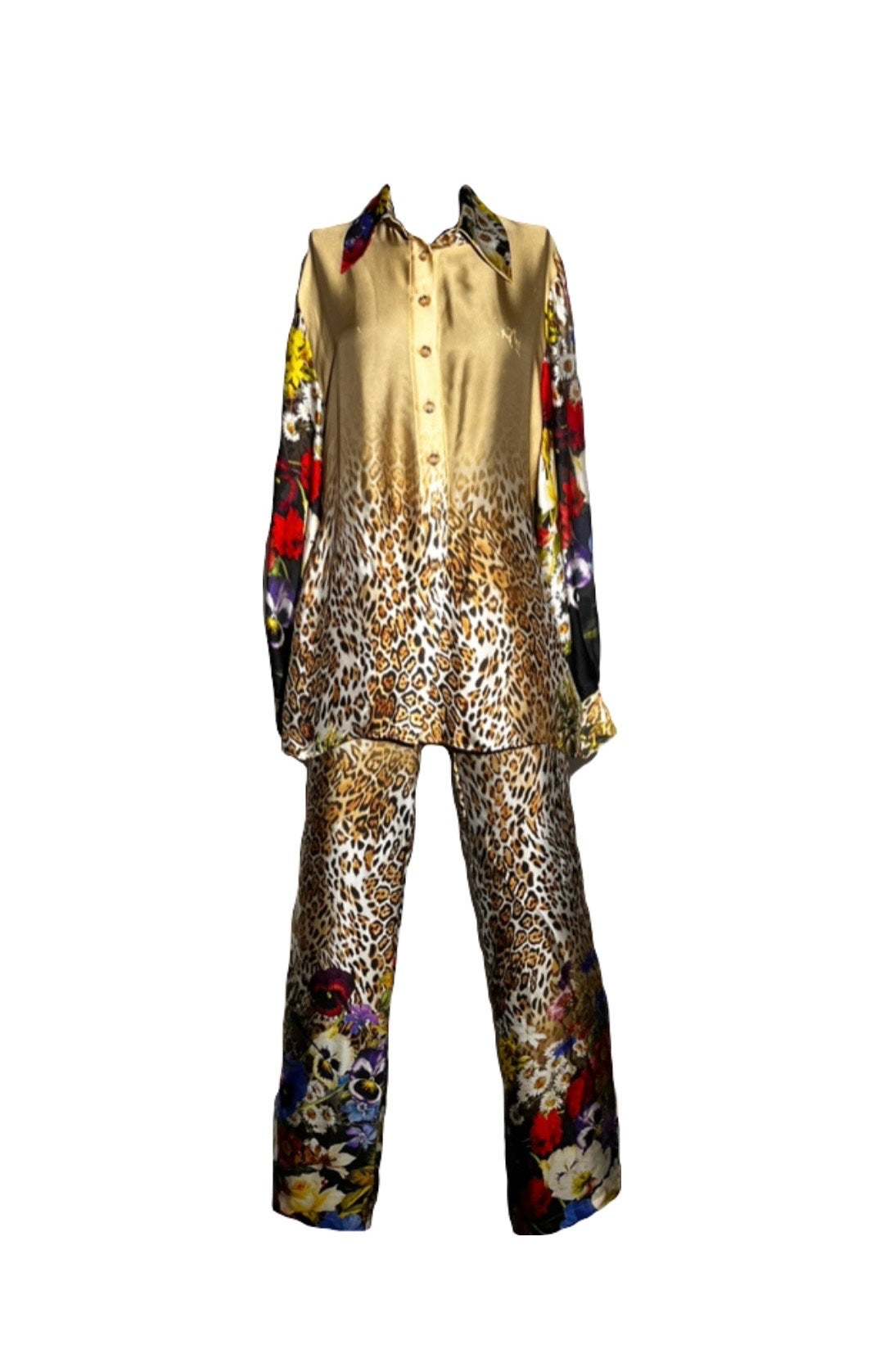 Floral Leopard Print Wide Leg Pant