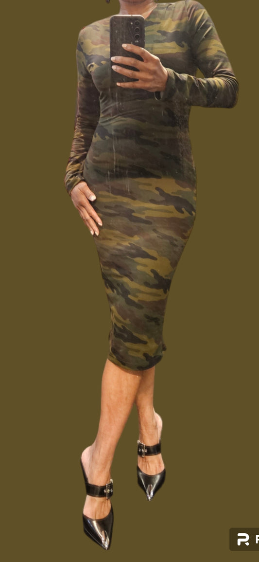 Camouflage Jersey, Bodycon, Long sleeve