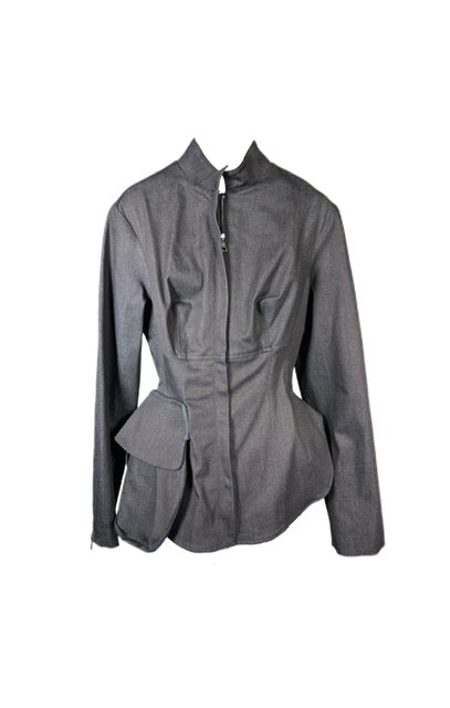 Denim Zip Front Jacket with Bucket Pocket