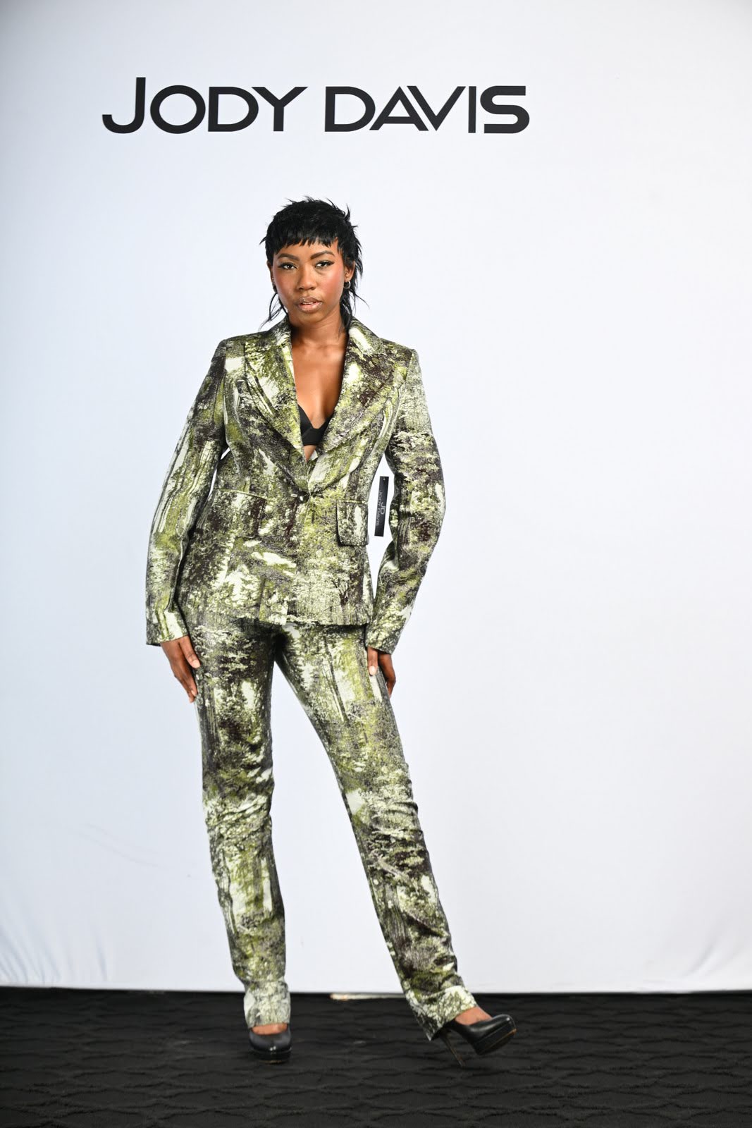 Jacket Semi-fitted, Metallic Forest Print, Button Front Jacket