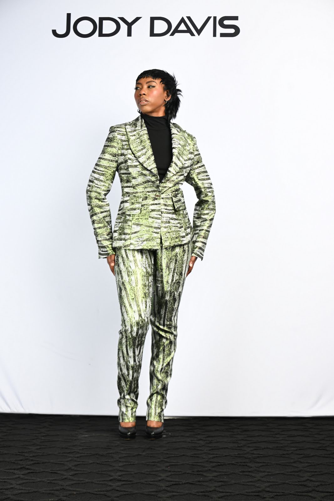 Jacket Semi-fitted, Metallic Forest Print, Button Front Jacket