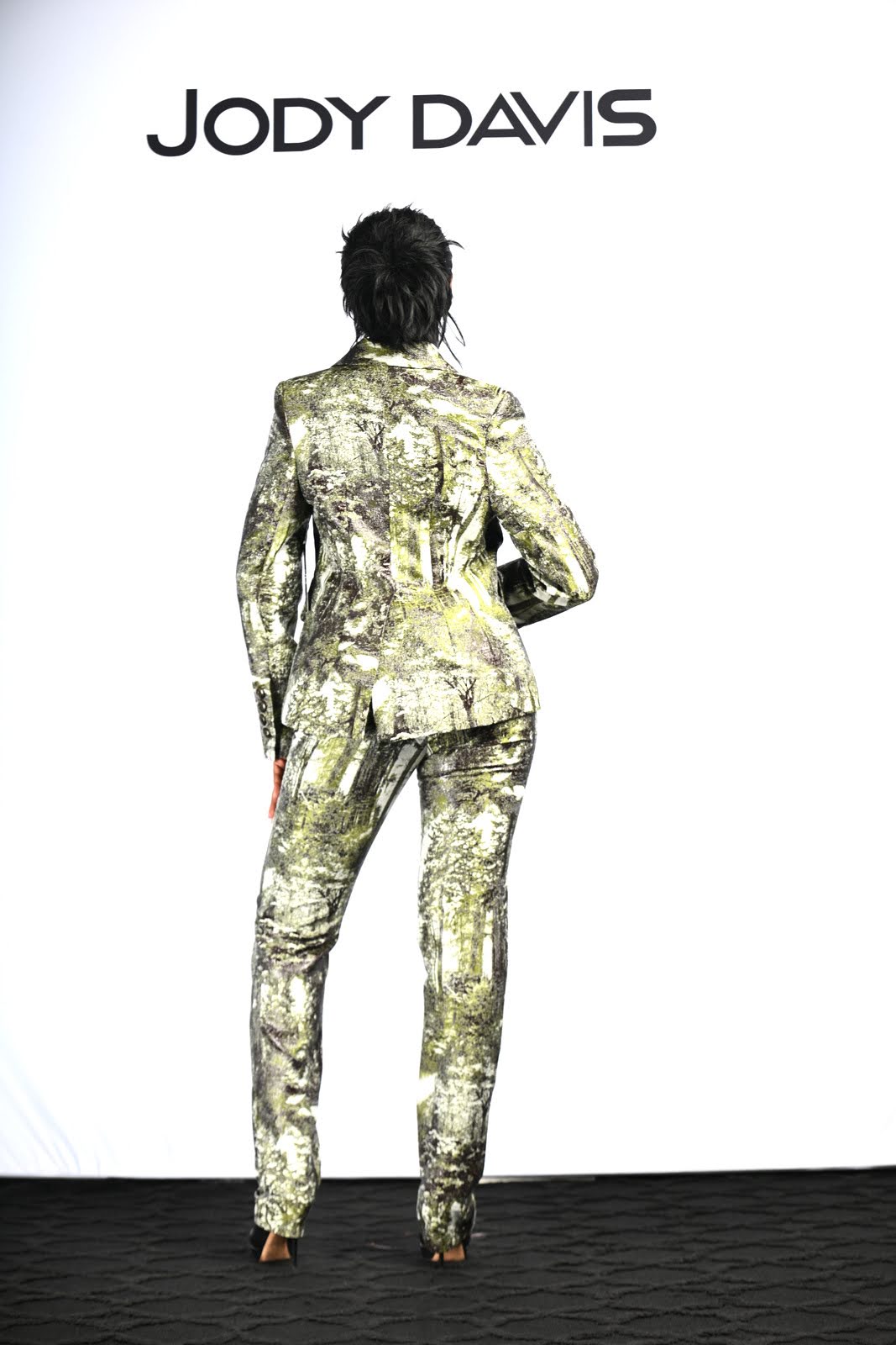 Jacket Semi-fitted, Metallic Forest Print, Button Front Jacket