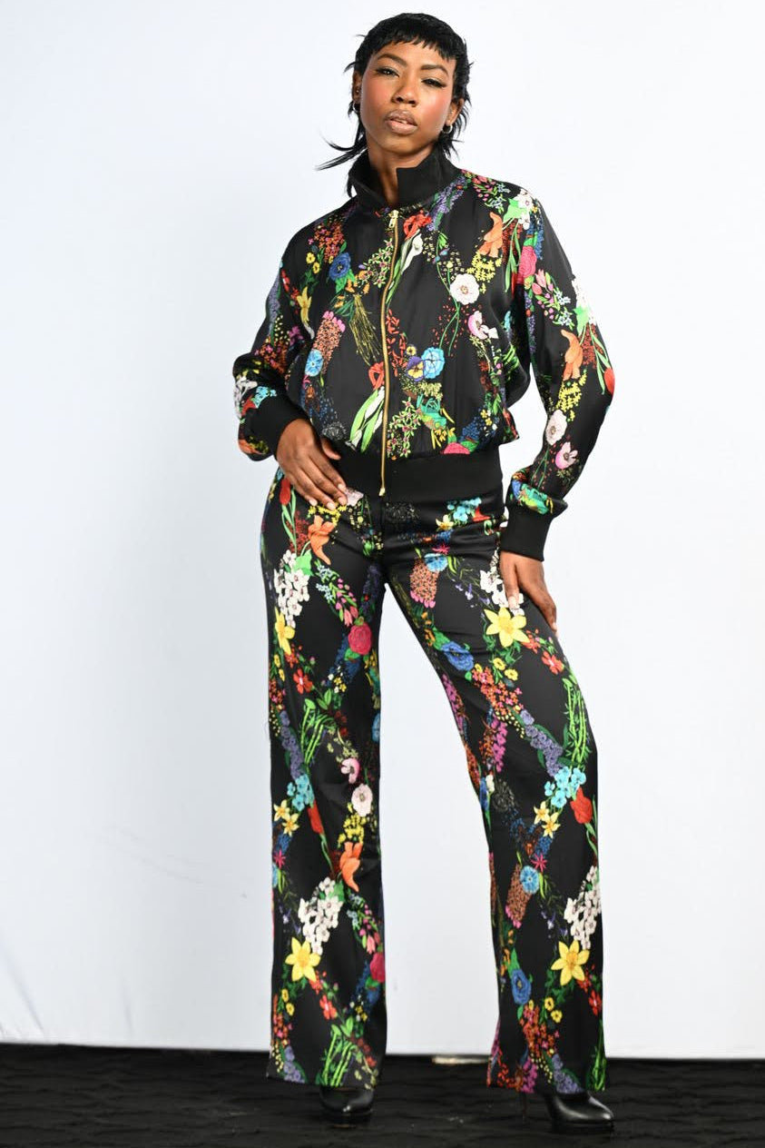Relaxed Fit Pant Black Bloom Print