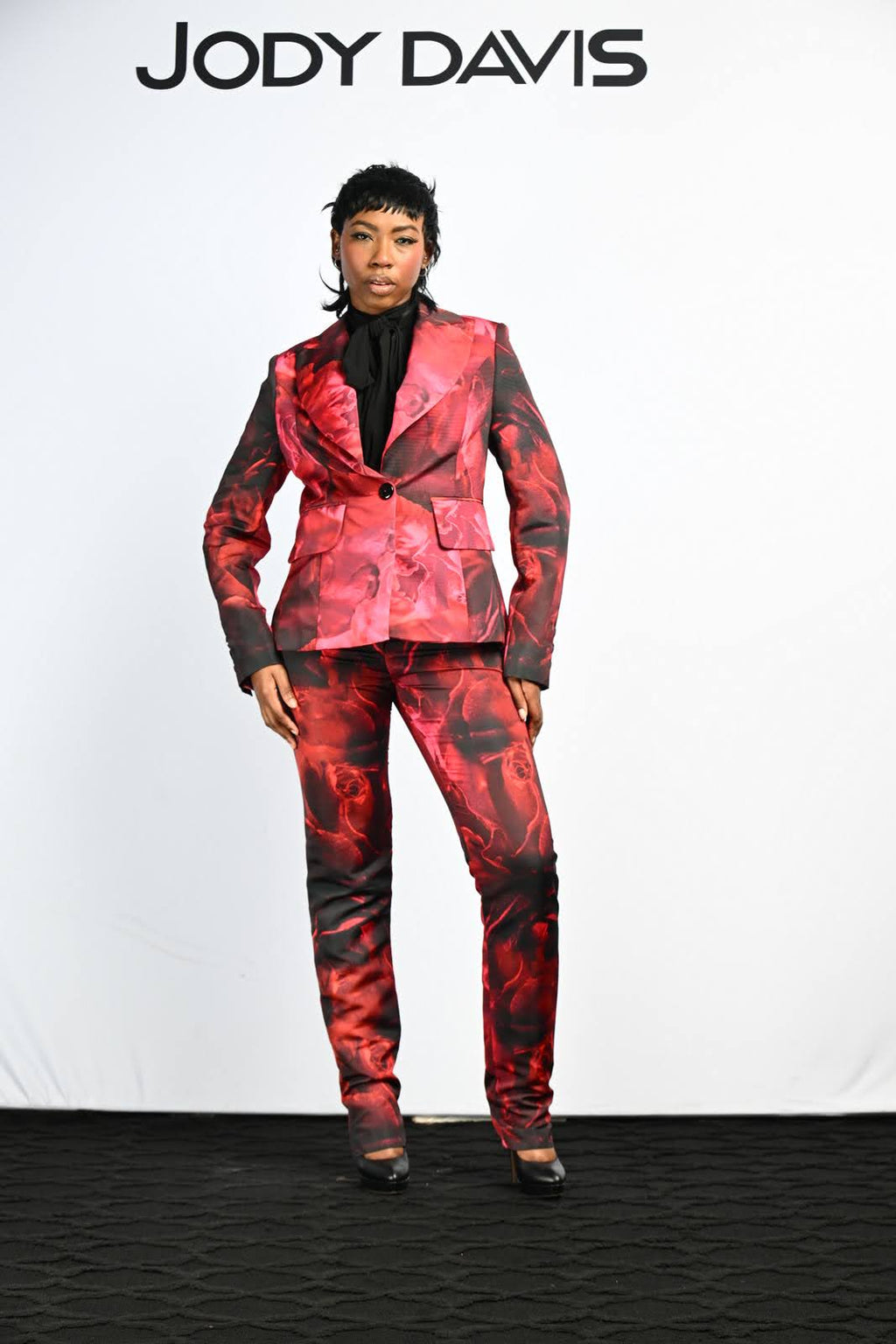 Red Rose Button Front Suit Jacket