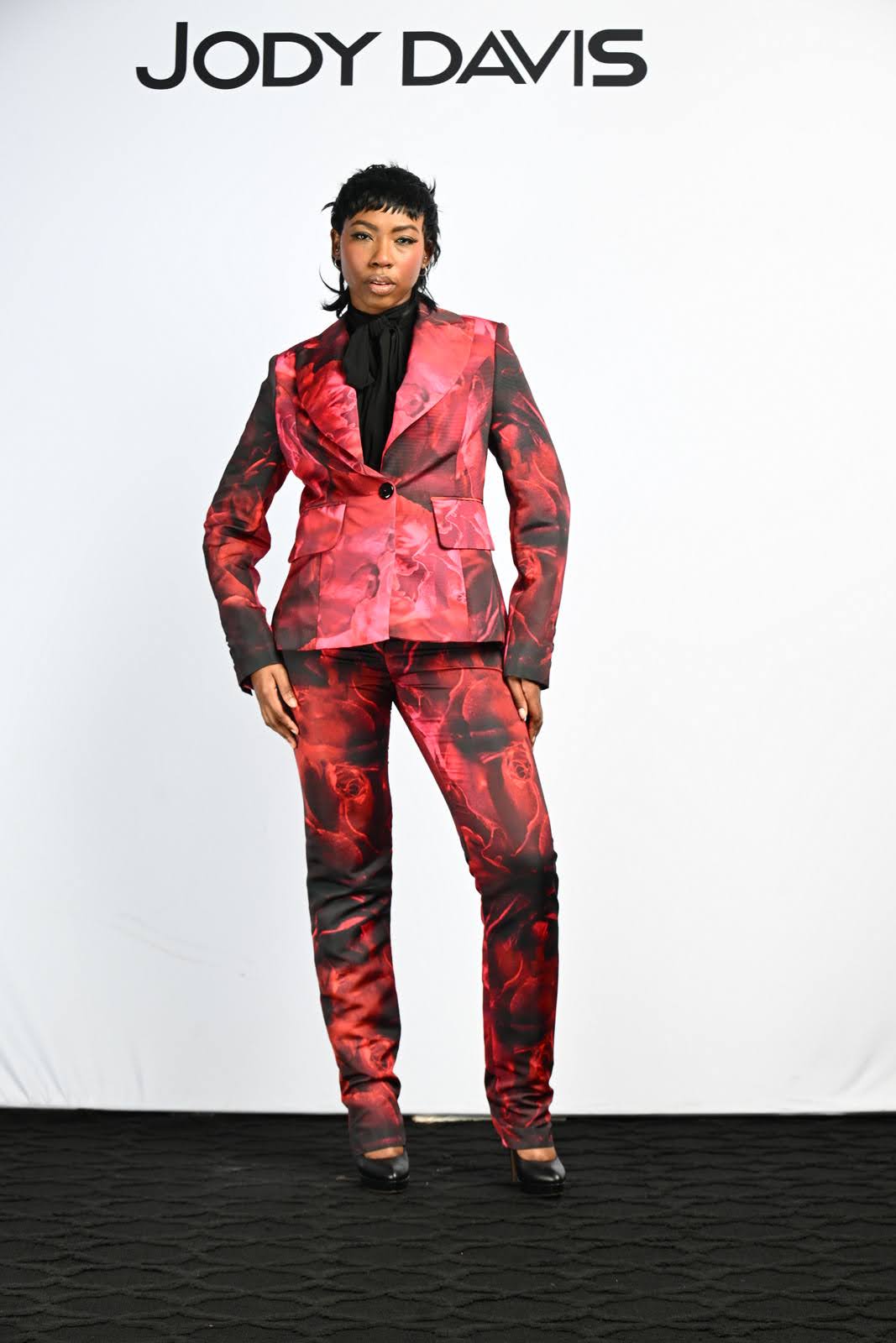Red Rose Button Front Suit Jacket