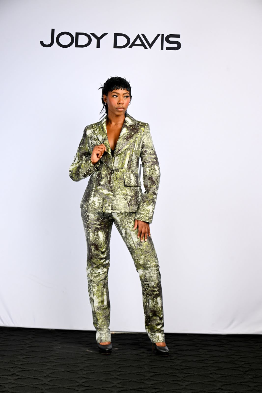 Jacket Semi-fitted, Metallic Forest Print, Button Front Jacket
