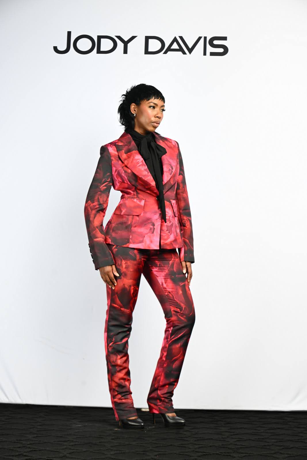 Red Rose Button Front Suit Jacket
