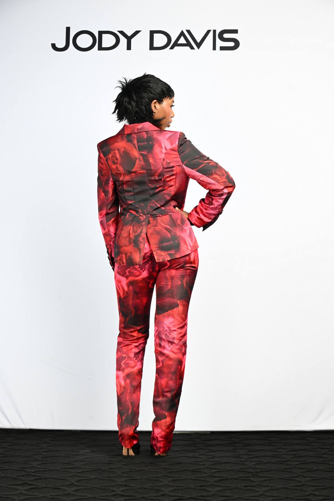 Red Rose Button Front Suit Jacket
