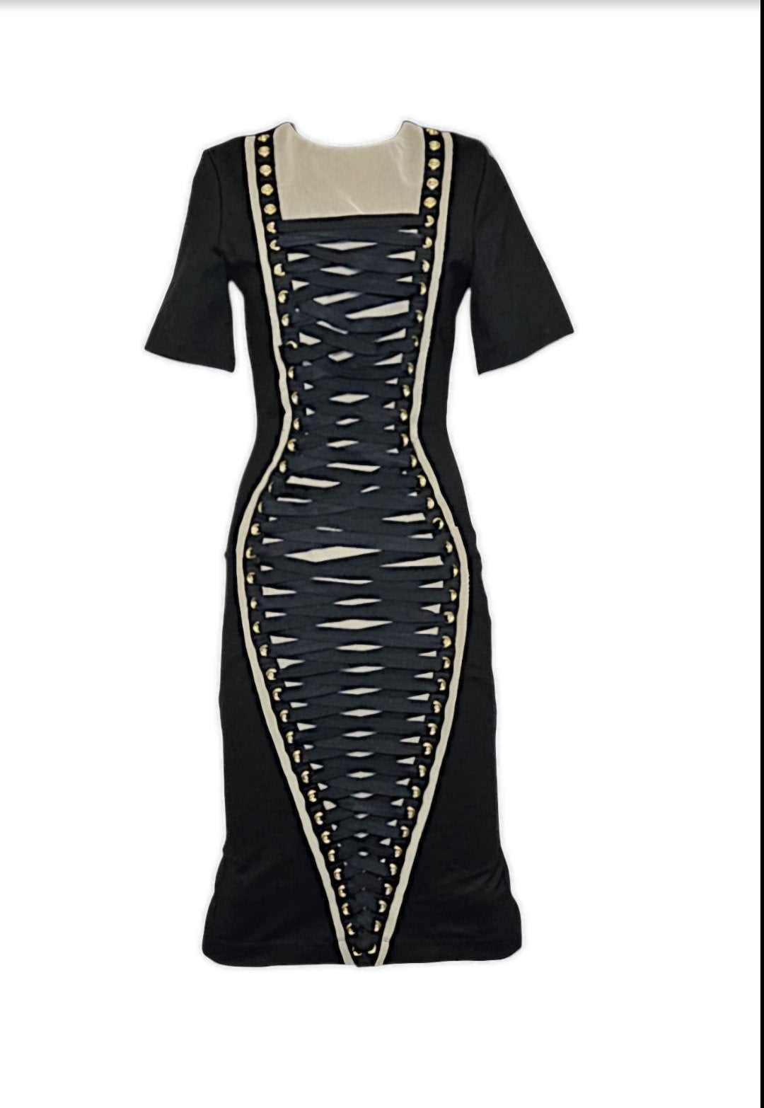 Bodycon Lace Up black Ponte jersey