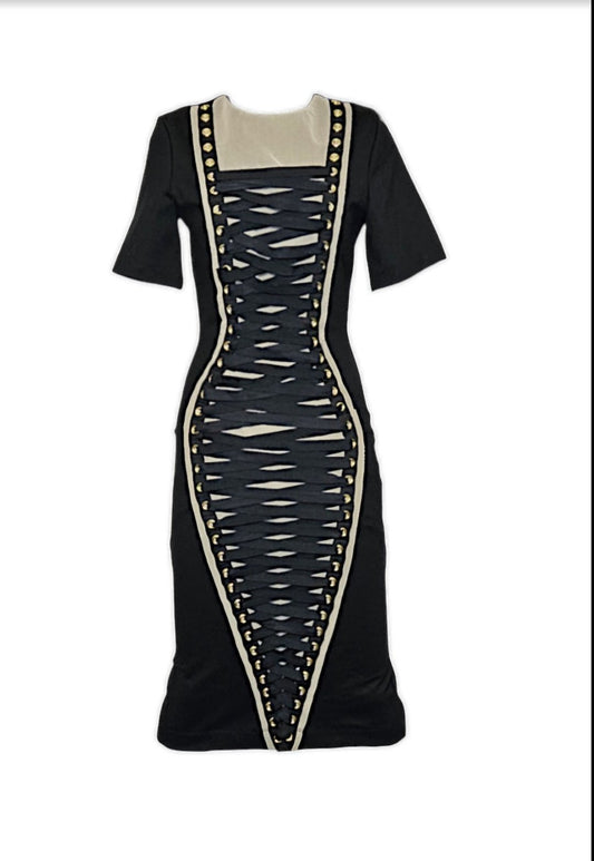 Bodycon Lace Up black Ponte jersey