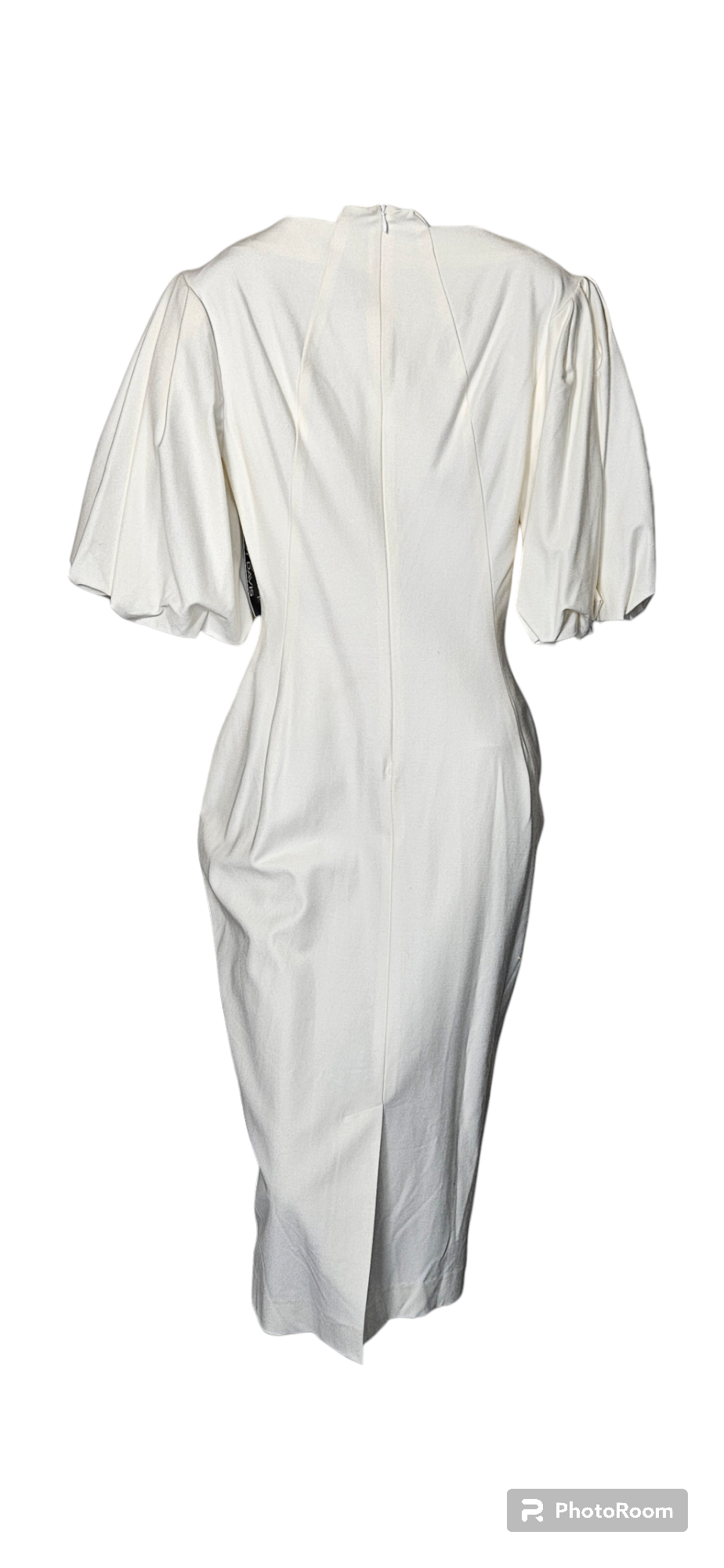 Center High-Neck Dress with Puffed Sleeves