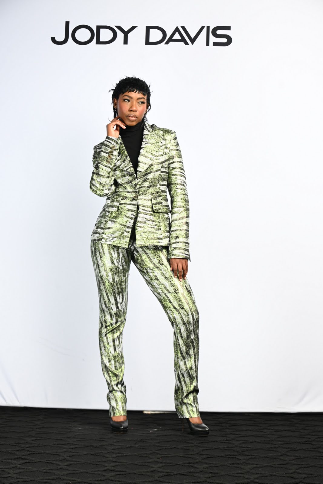 Jacket Semi-fitted, Metallic Forest Print, Button Front Jacket