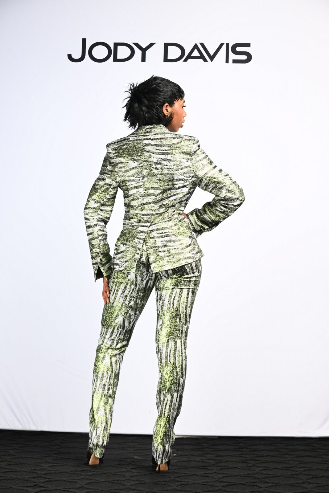 Jacket Semi-fitted, Metallic Forest Print, Button Front Jacket