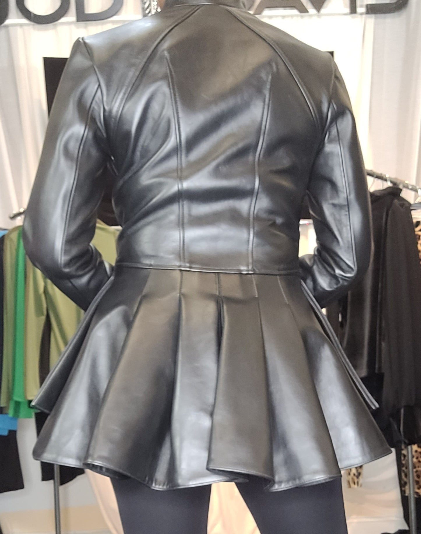 Leather Jacket with back pleats