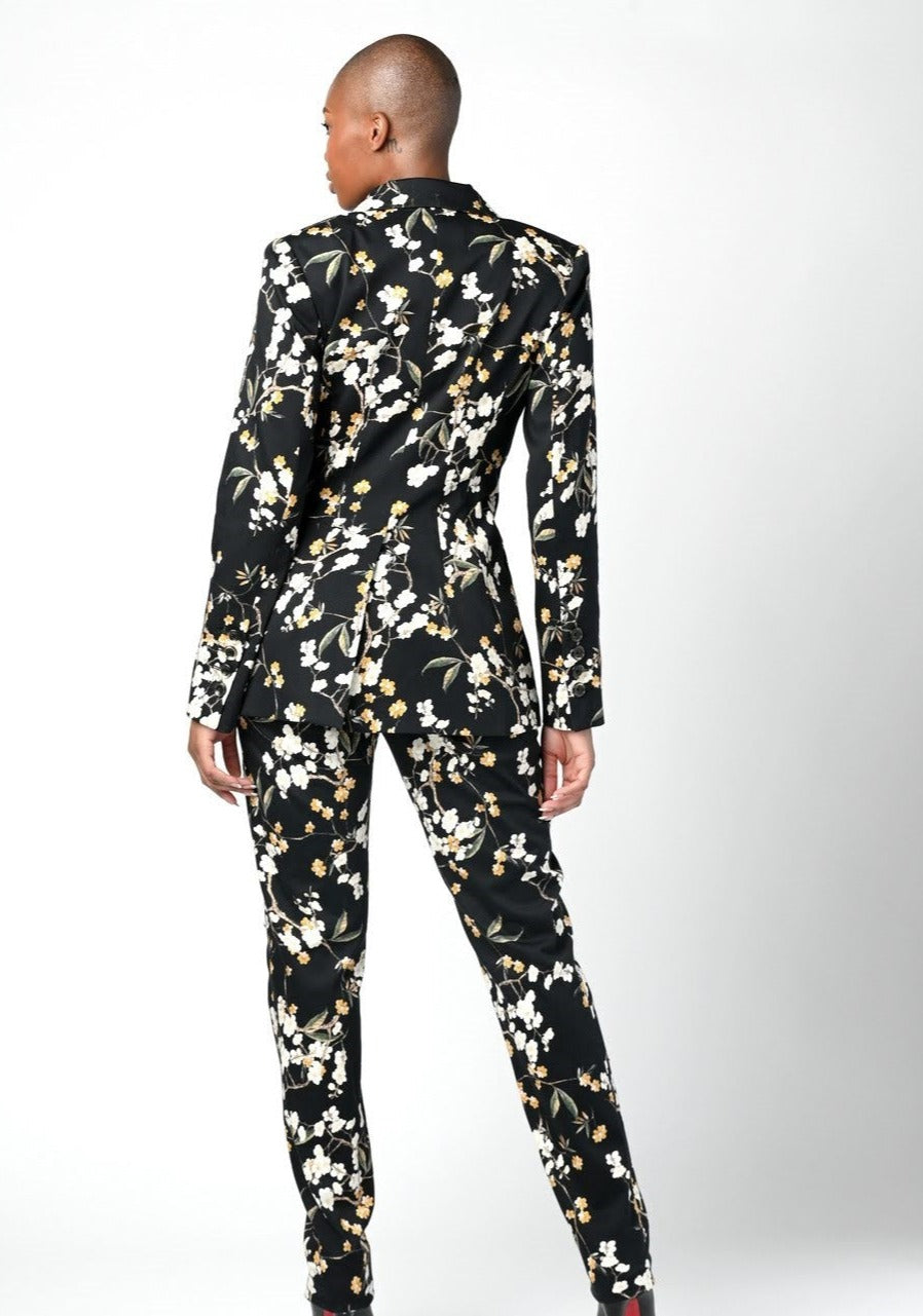 Black Floral Print Cotton Button Front Jacket