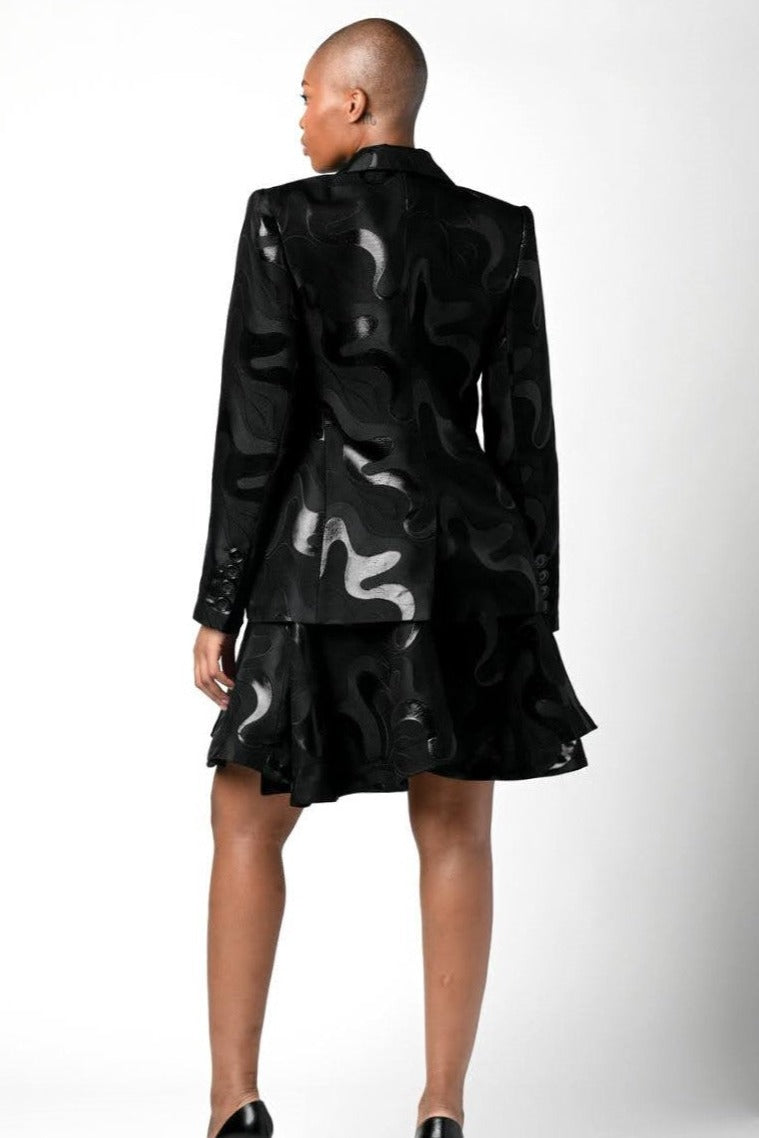 Black Lux Novelty Print Button Front Jacket