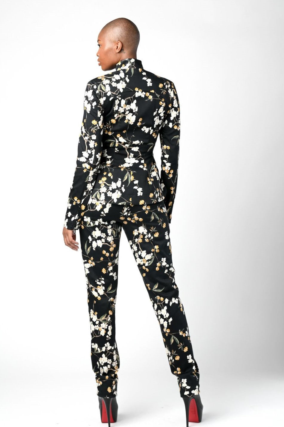 Black Floral Print Zip Front Jacket
